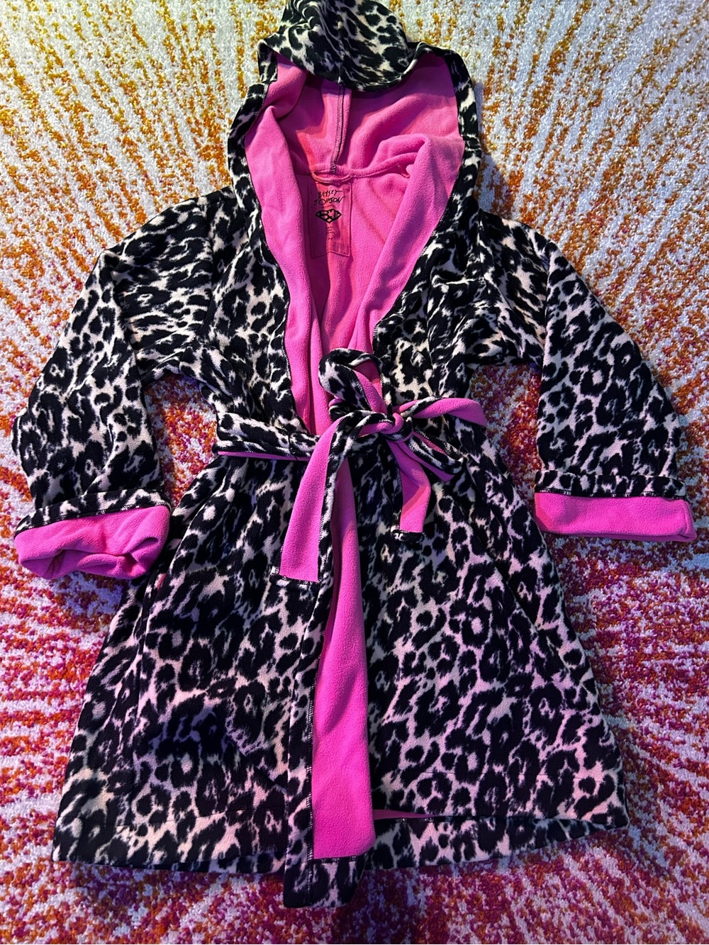 Betsey Johnson Pink & Black Leopard Hooded Womens Robe